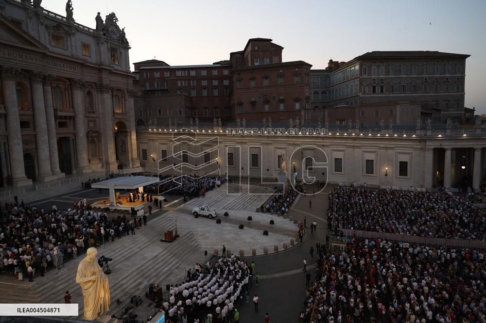 Pope Leo XIV Leads A Pentecost Vigil Prayer - Vatican
