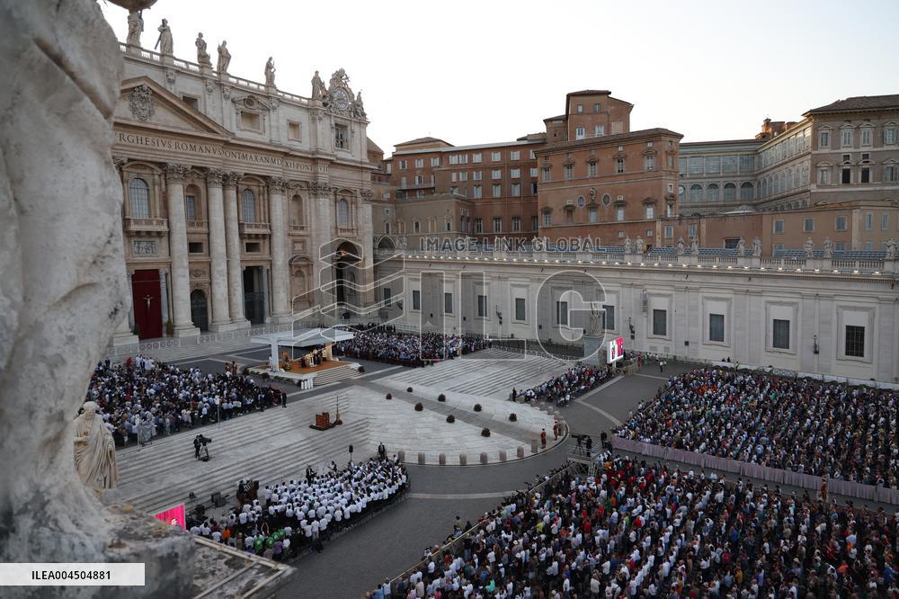 Pope Leo XIV Leads A Pentecost Vigil Prayer - Vatican