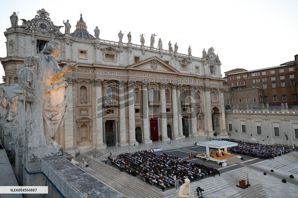 Pope Leo XIV Leads A Pentecost Vigil Prayer - Vatican