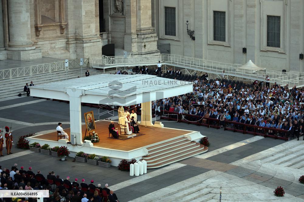 Pope Leo XIV Leads A Pentecost Vigil Prayer - Vatican