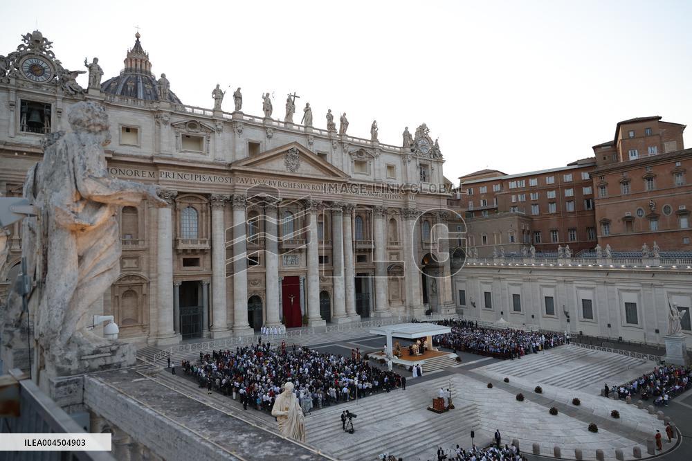 Pope Leo XIV Leads A Pentecost Vigil Prayer - Vatican