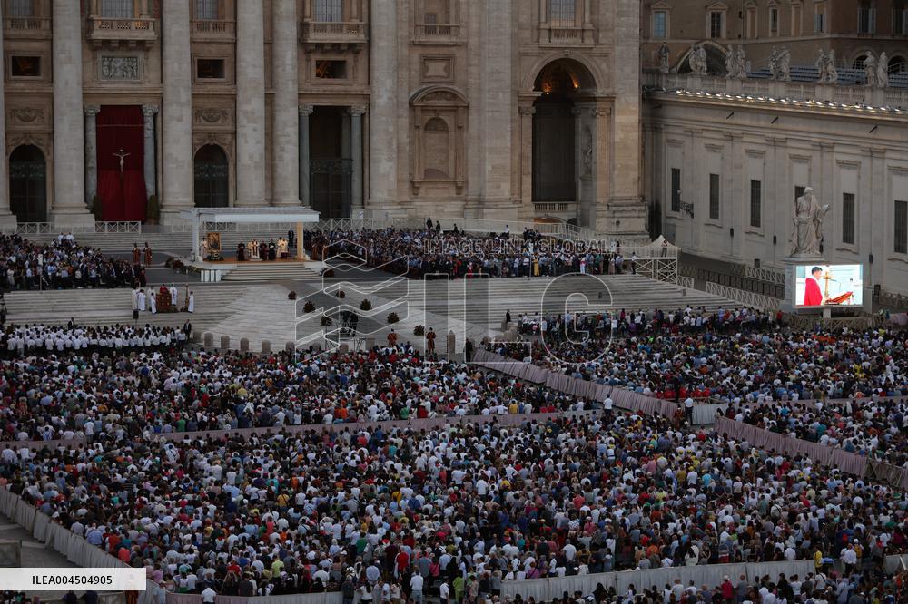 Pope Leo XIV Leads A Pentecost Vigil Prayer - Vatican