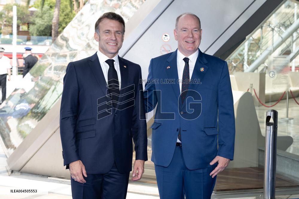 NO TABLOIDS - President Macron Visits Monaco With Prince Albert II