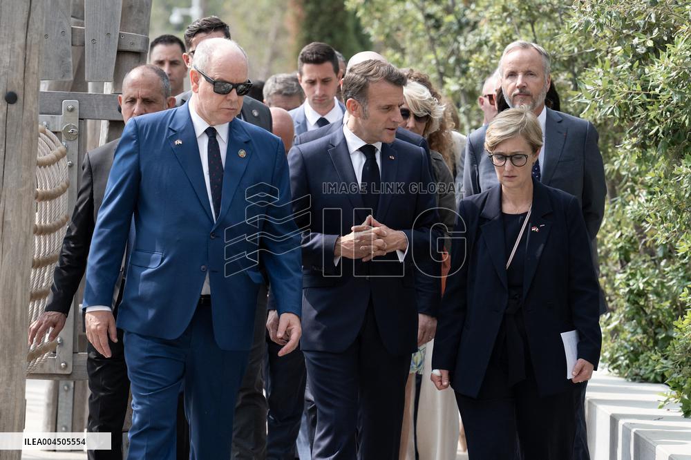 NO TABLOIDS - President Macron Visits Monaco With Prince Albert II