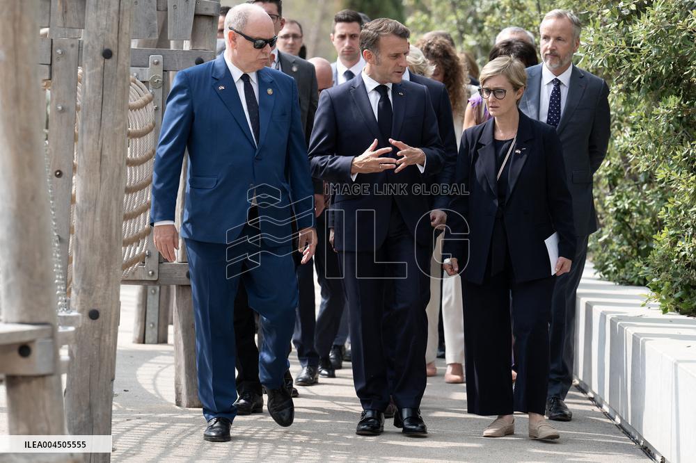 NO TABLOIDS - President Macron Visits Monaco With Prince Albert II