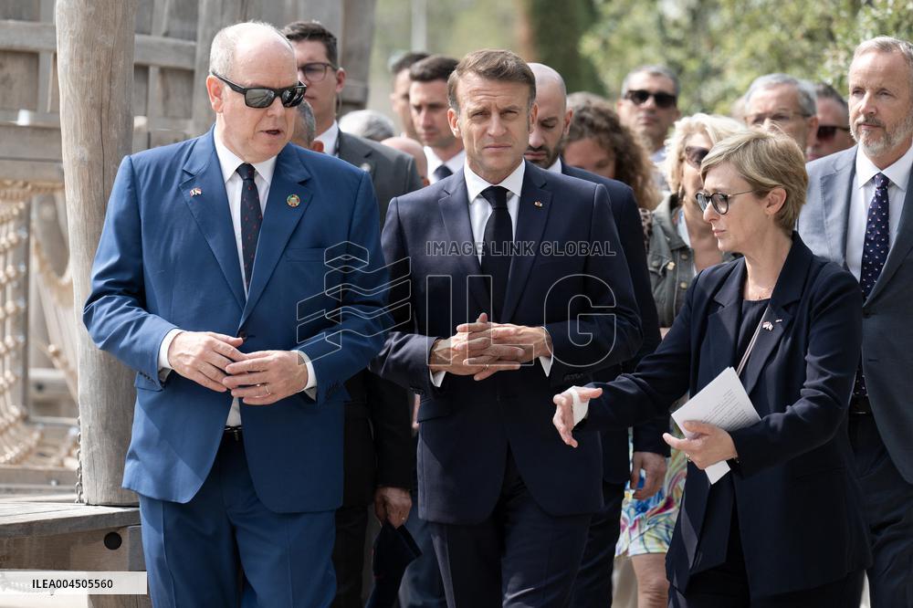 NO TABLOIDS - President Macron Visits Monaco With Prince Albert II