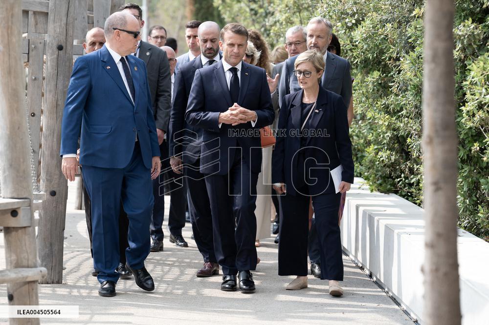 NO TABLOIDS - President Macron Visits Monaco With Prince Albert II
