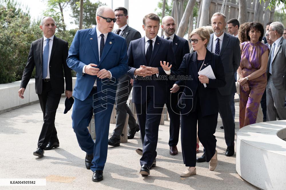 NO TABLOIDS - President Macron Visits Monaco With Prince Albert II