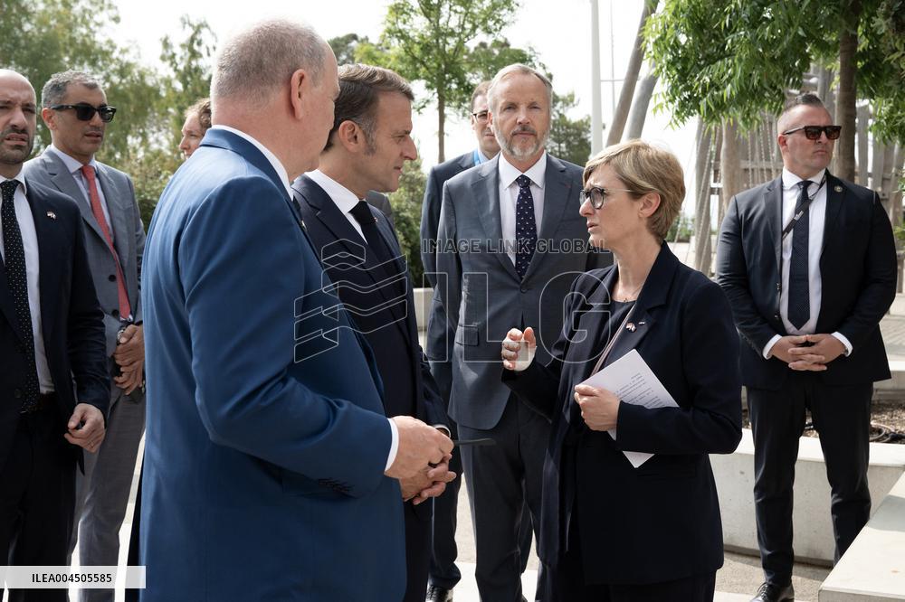 NO TABLOIDS - President Macron Visits Monaco With Prince Albert II