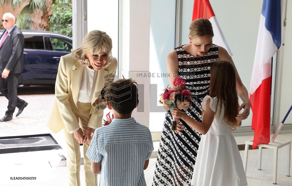 NO TABLOIDS - Brigitte Macron and Princess Charlene at the Water Safety Day Event