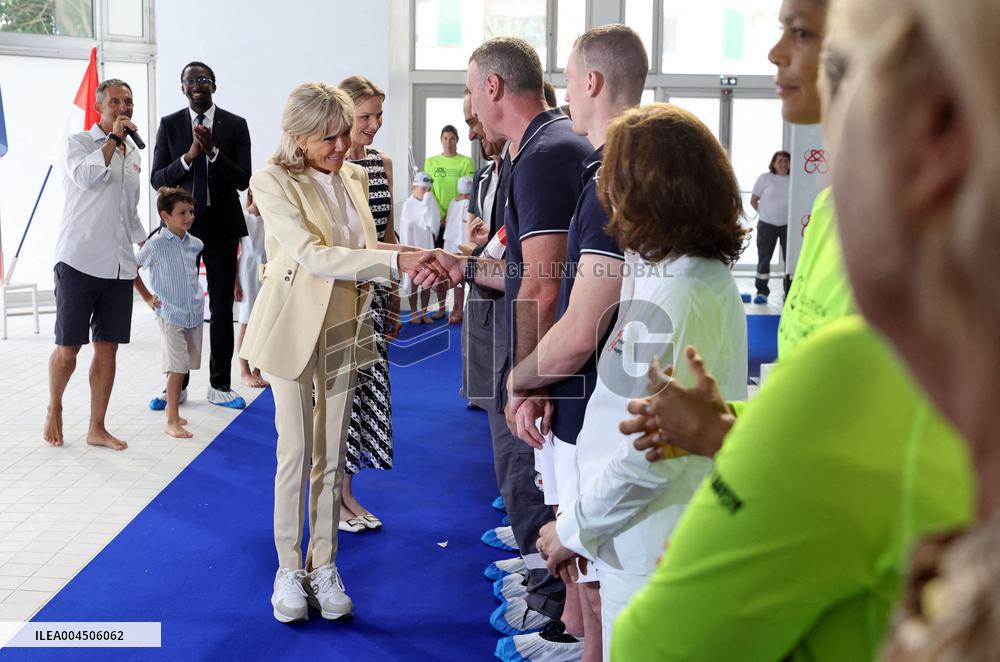 NO TABLOIDS - Brigitte Macron and Princess Charlene at the Water Safety Day Event