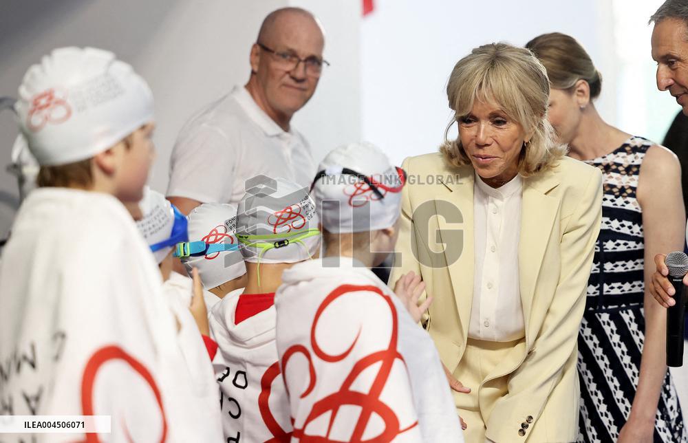 NO TABLOIDS - Brigitte Macron and Princess Charlene at the Water Safety Day Event