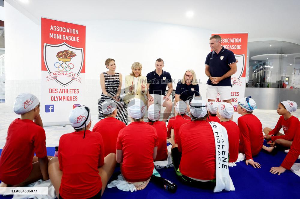 NO TABLOIDS - Brigitte Macron and Princess Charlene at the Water Safety Day Event