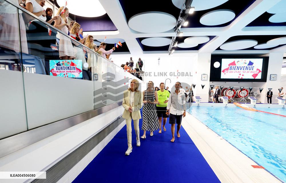 NO TABLOIDS - Brigitte Macron and Princess Charlene at the Water Safety Day Event