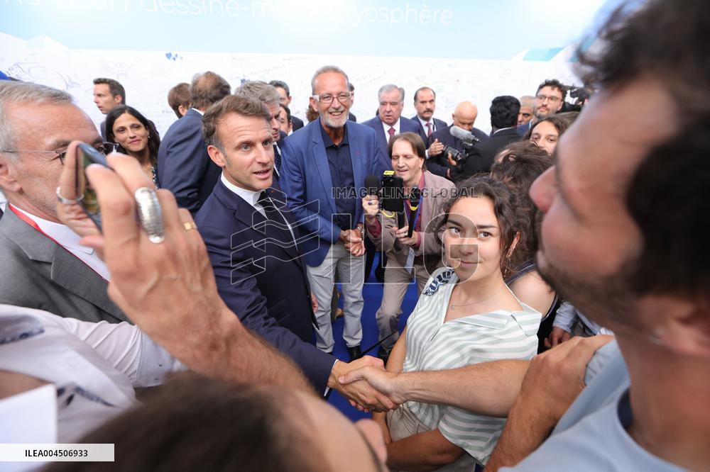 Macron visiting "La Baleine" exhibition centre during opening of the third UN Ocean Conference (UNOC) - Nice