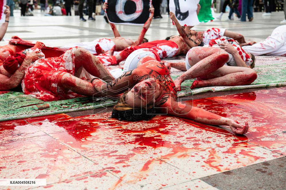 FEMEN Activists Protest Gaza Crisis at Trocadero - Paris
