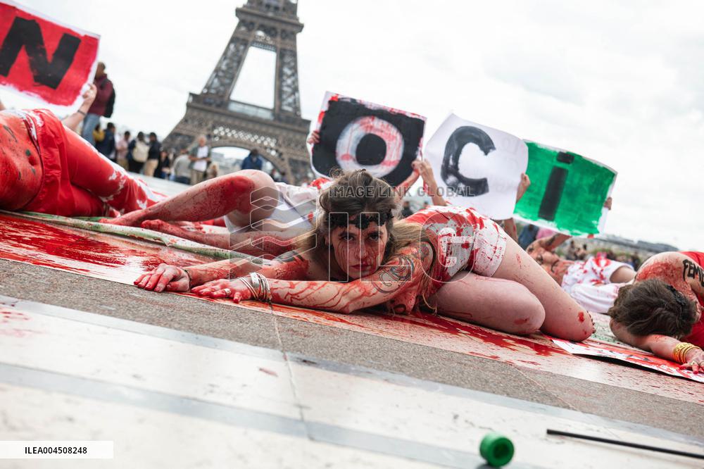 FEMEN Activists Protest Gaza Crisis at Trocadero - Paris