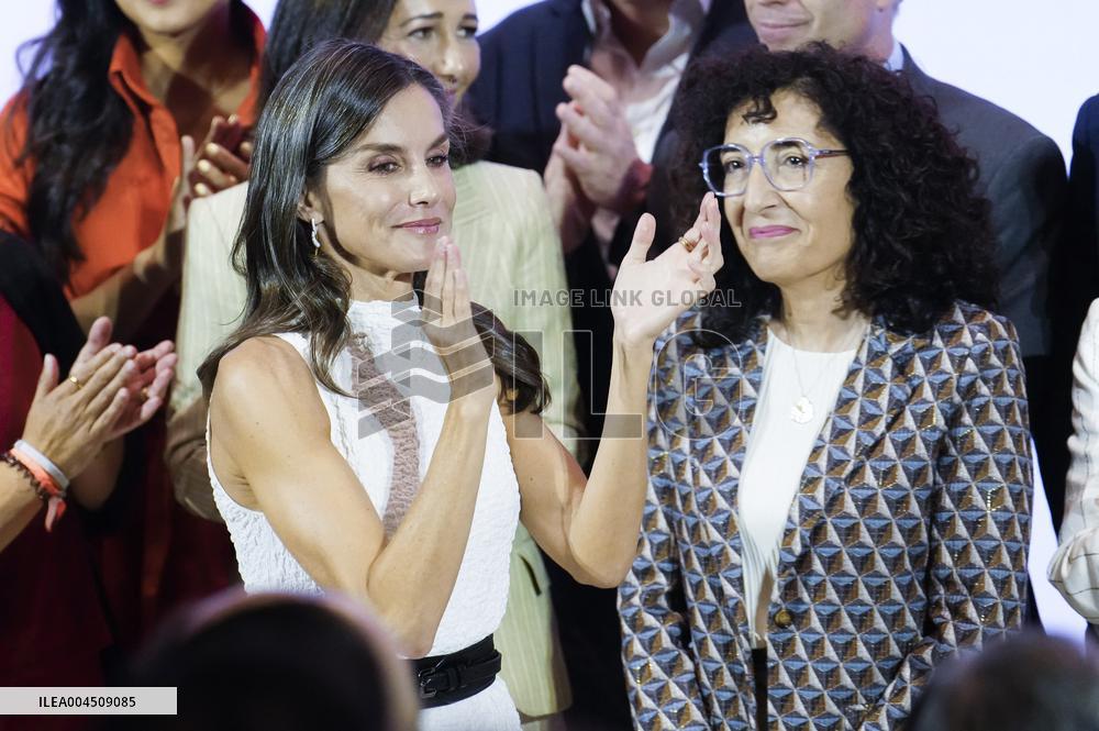 Queen Letizia Closes Euros de tu Nomina Event in Madrid