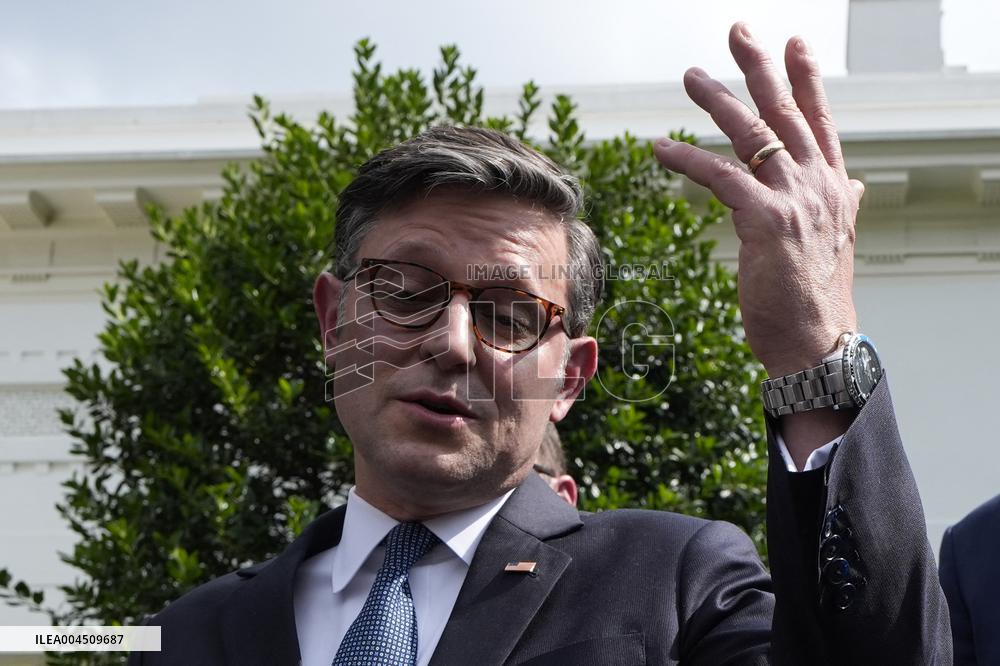 Speaker Mike Johnson speaks to reporters - Washington