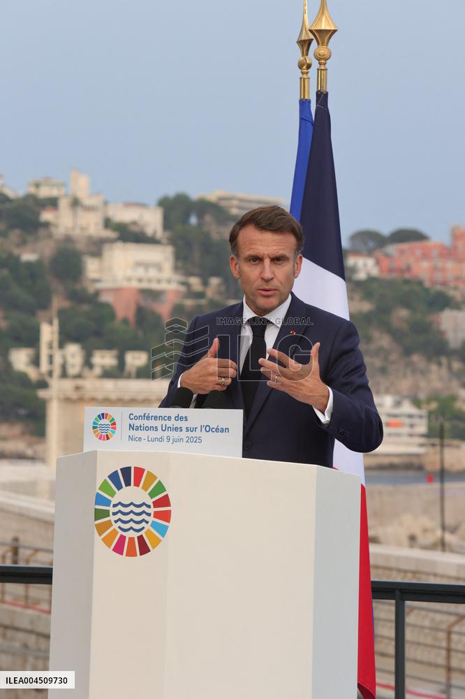Macron during a press conference at UNOC3 - Nice
