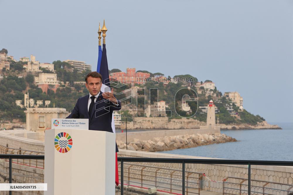Macron during a press conference at UNOC3 - Nice