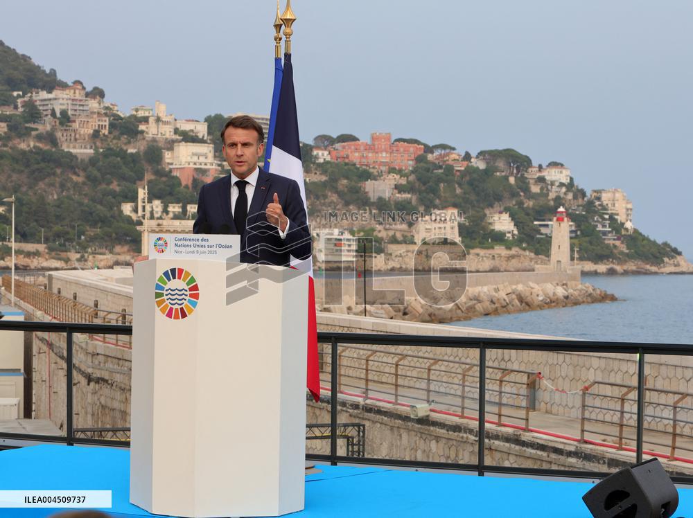 Macron during a press conference at UNOC3 - Nice