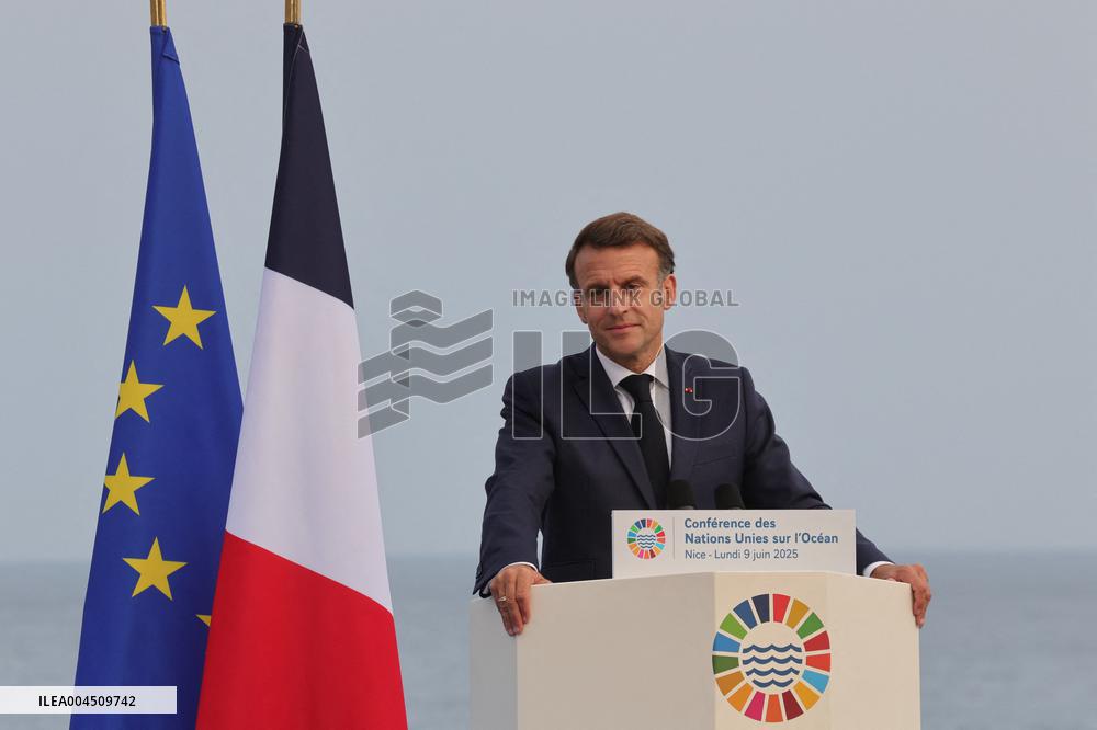 Macron during a press conference at UNOC3 - Nice