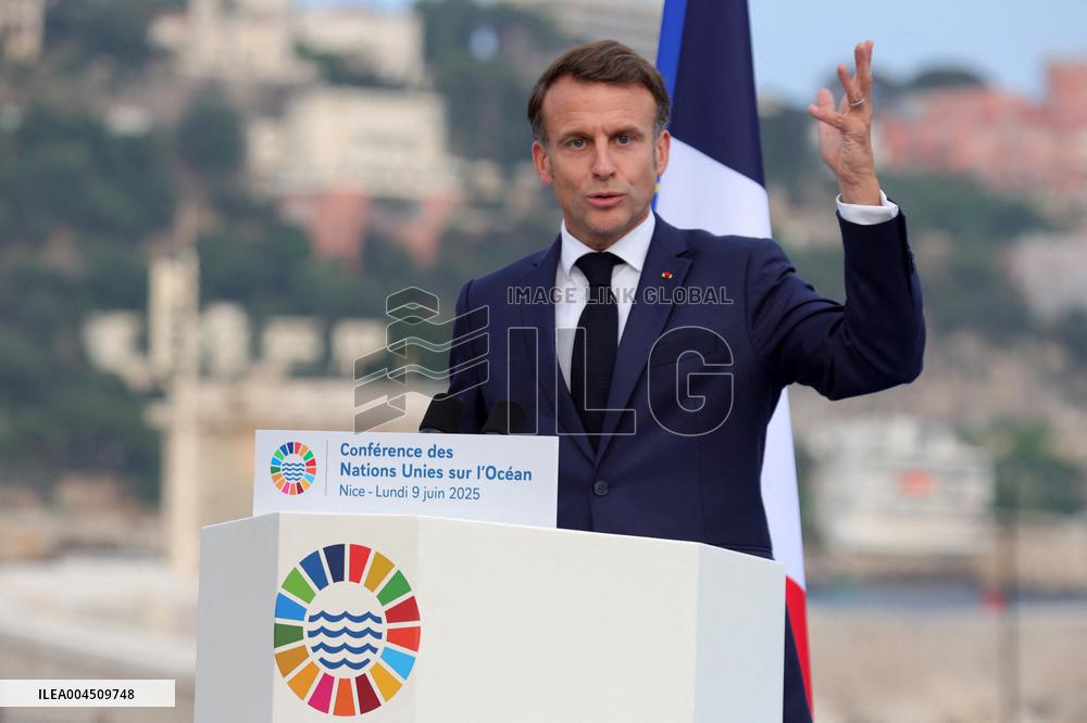 Macron during a press conference at UNOC3 - Nice