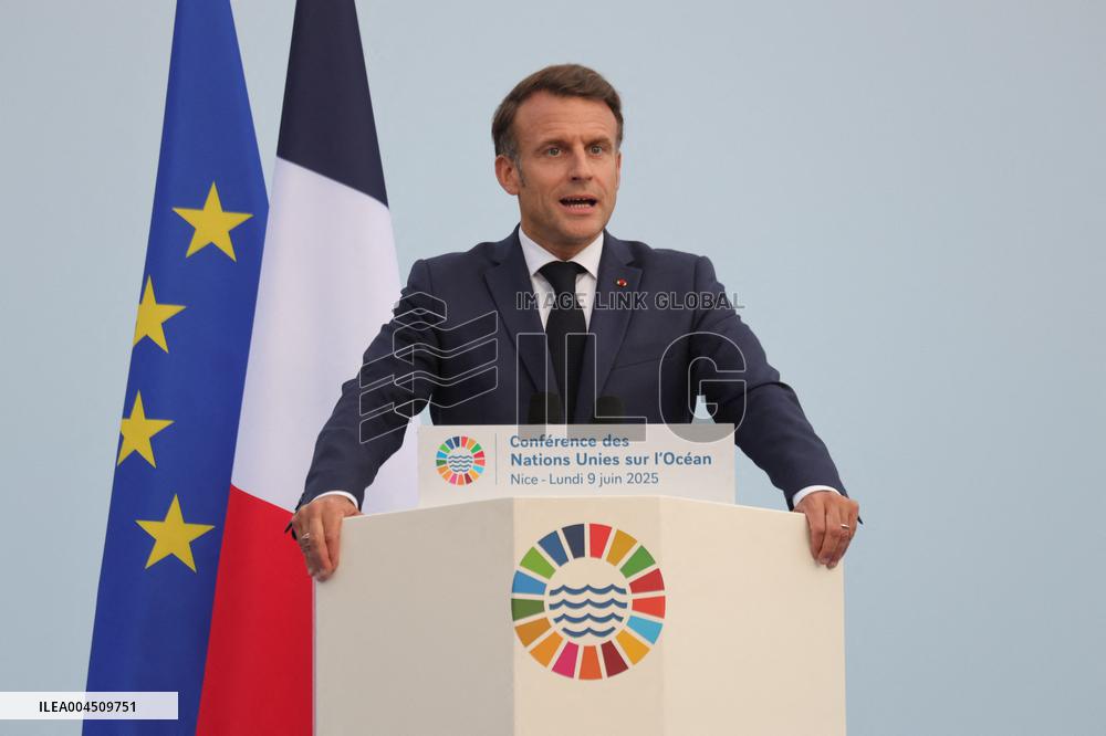 Macron during a press conference at UNOC3 - Nice