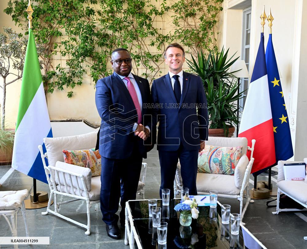 Macron Meets Julius Maada Bio At UNOC3 - Day 2