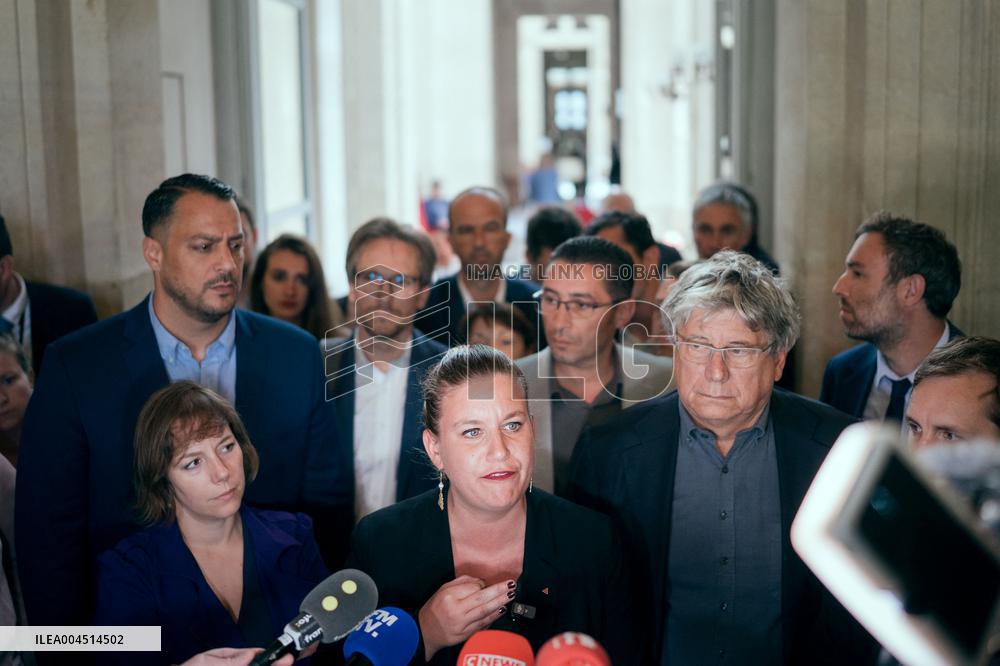 La France Insoumise speaks to the press after leaving the National Assembly - Paris AJ
