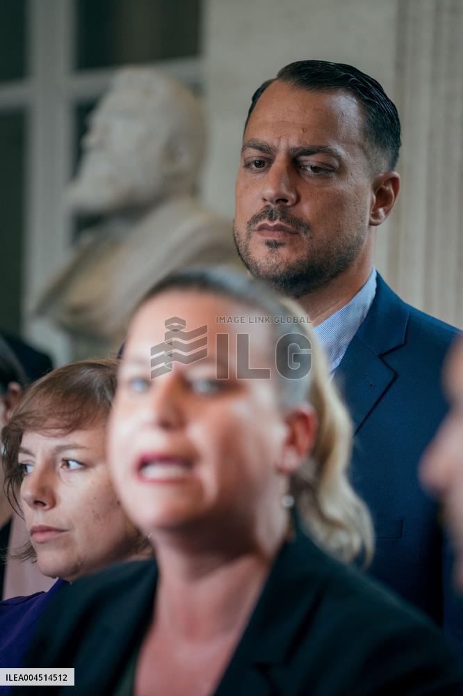La France Insoumise speaks to the press after leaving the National Assembly - Paris AJ