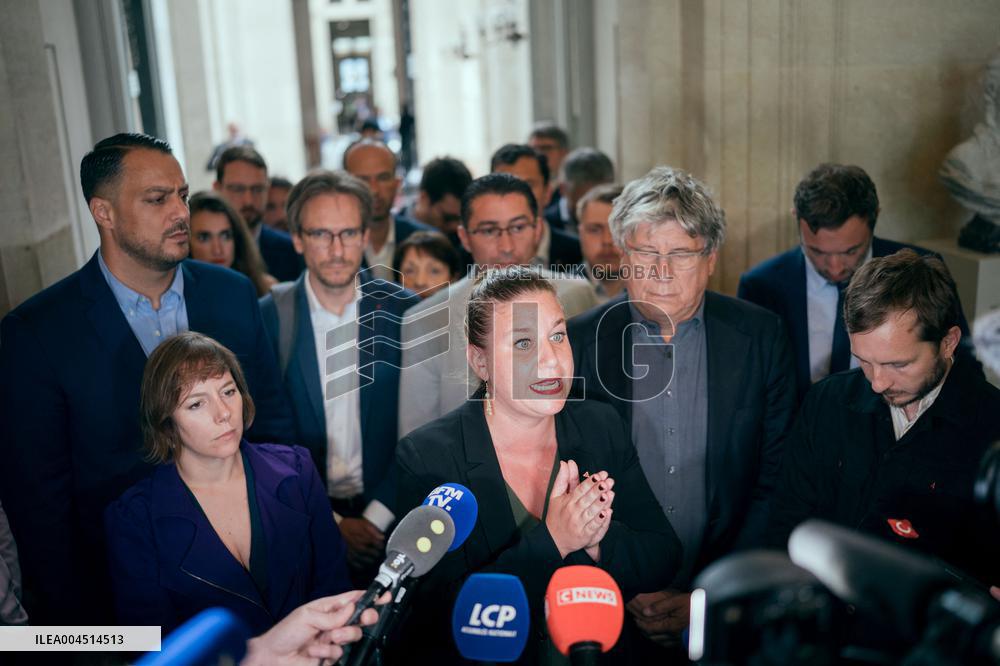 La France Insoumise speaks to the press after leaving the National Assembly - Paris AJ