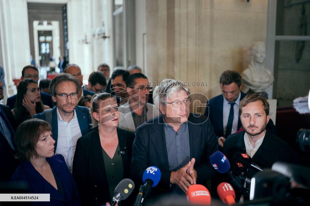 La France Insoumise speaks to the press after leaving the National Assembly - Paris AJ