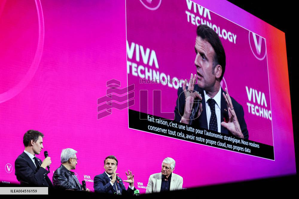 President Macron Debates With Arthur Mensch And Jensen Huang - Paris