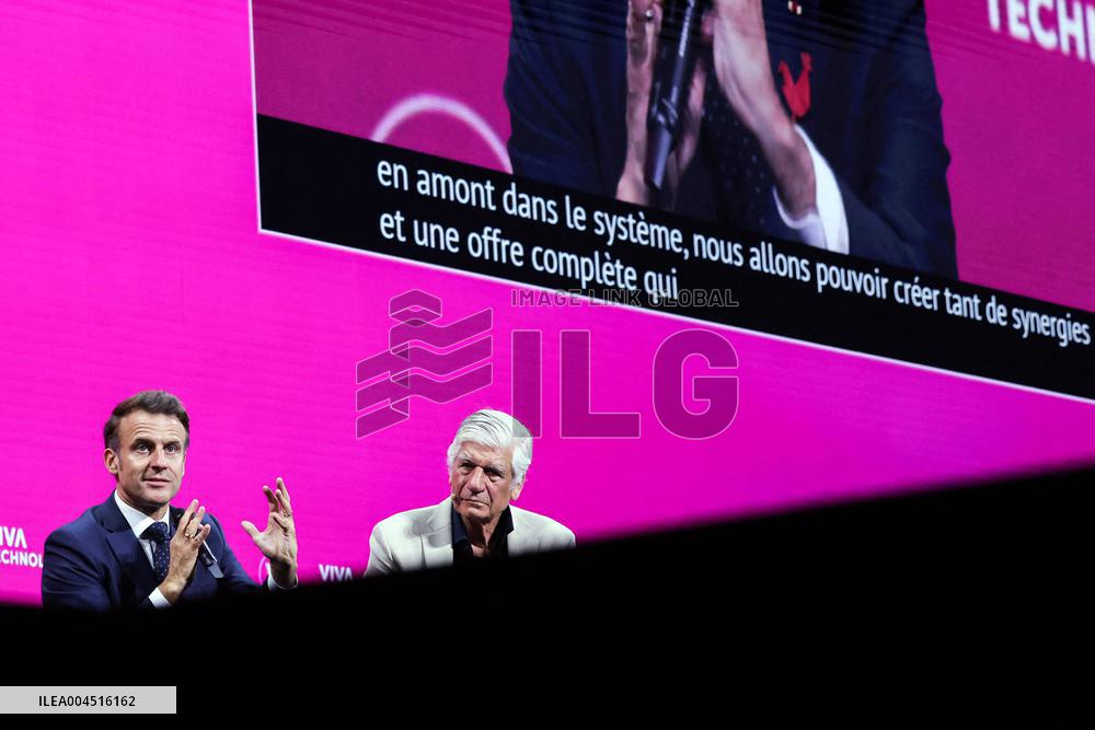 President Macron Debates With Arthur Mensch And Jensen Huang - Paris