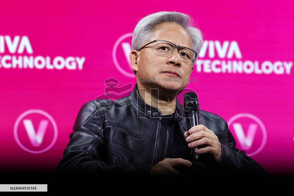 President Macron Debates With Arthur Mensch And Jensen Huang - Paris