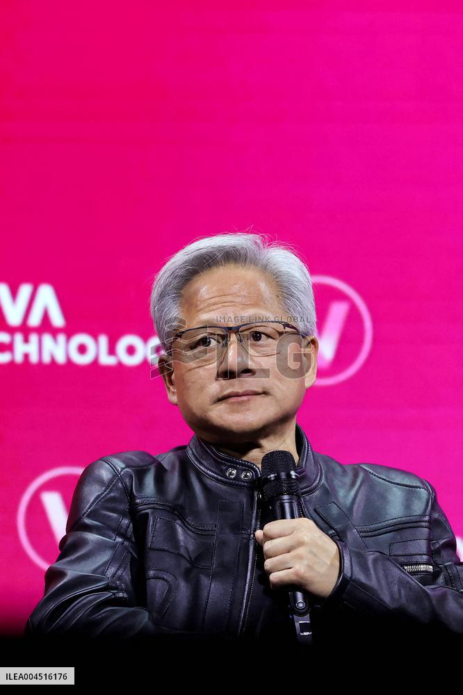 President Macron Debates With Arthur Mensch And Jensen Huang - Paris