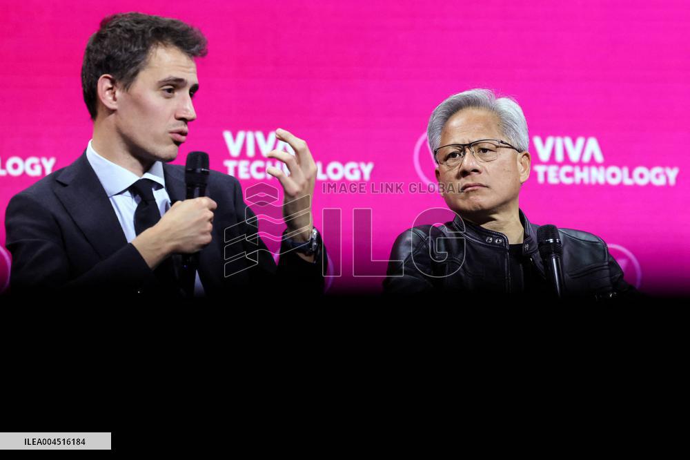 President Macron Debates With Arthur Mensch And Jensen Huang - Paris