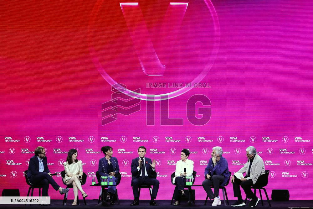 President Macron Debates With Arthur Mensch And Jensen Huang - Paris