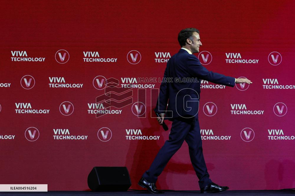 President Macron Debates With Arthur Mensch And Jensen Huang - Paris