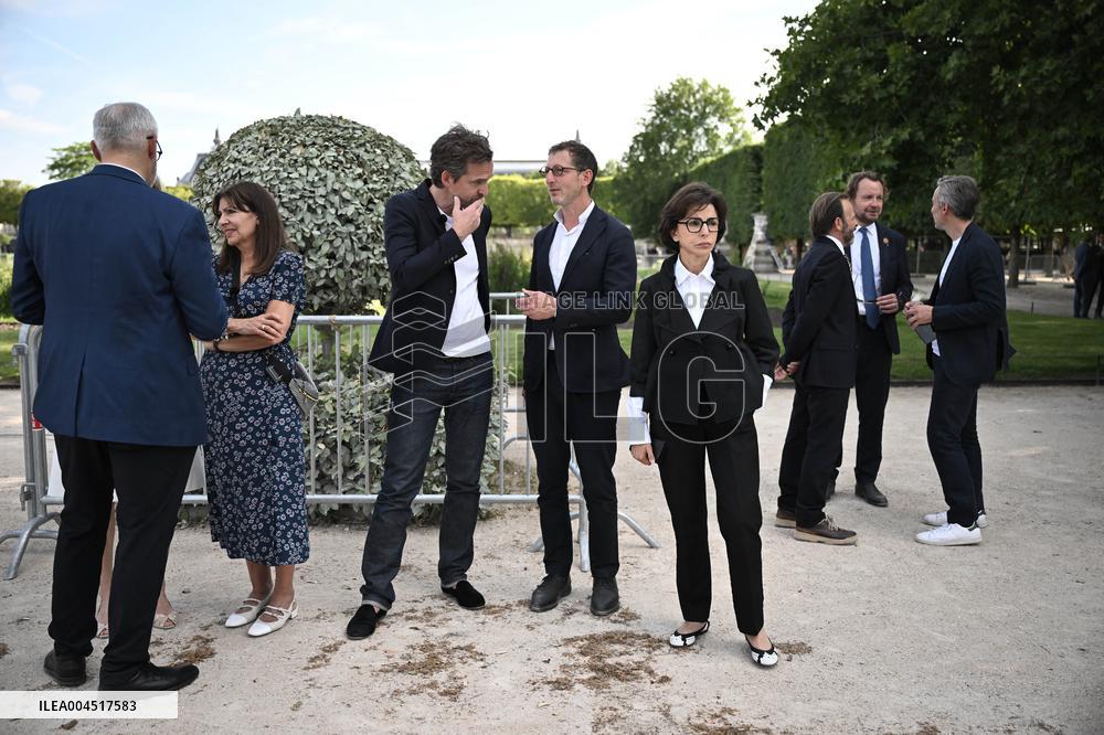 Macron Visits The Olympic Cauldron Reinstallation Site - Paris