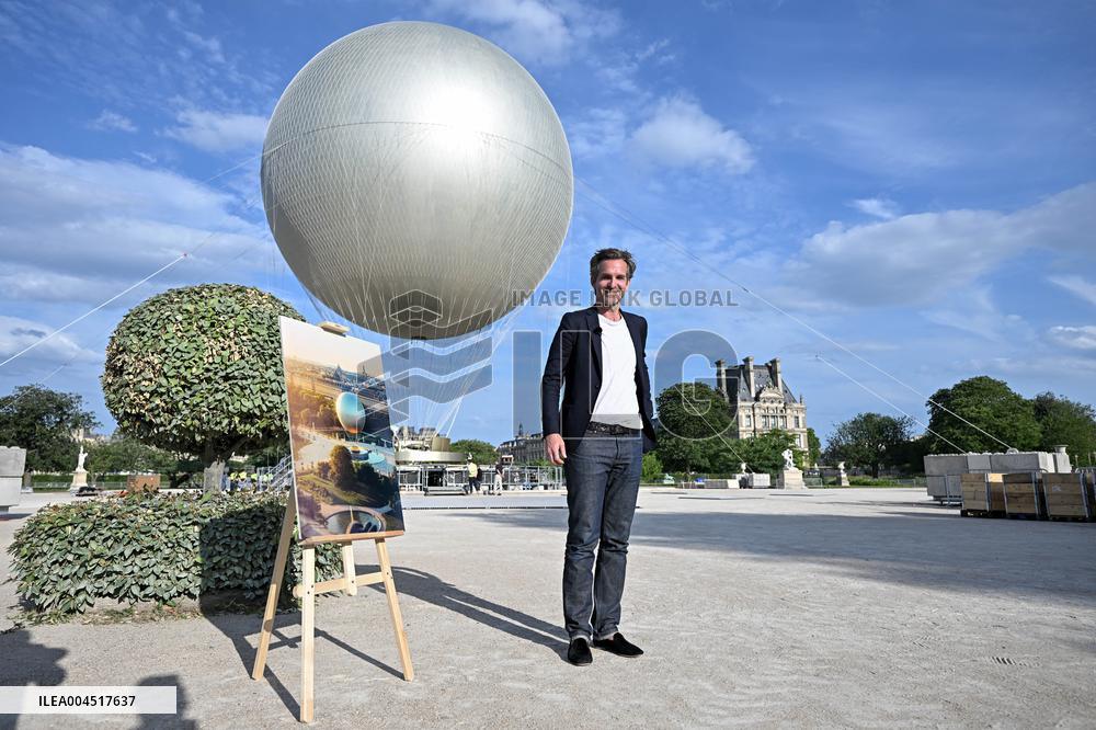 Macron Visits The Olympic Cauldron Reinstallation Site - Paris