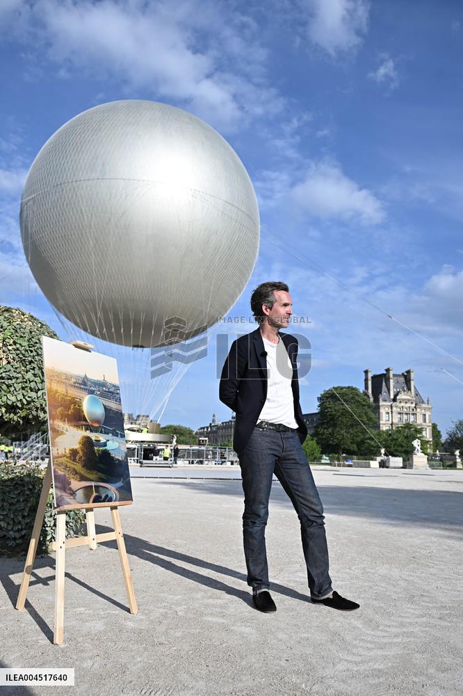 Macron Visits The Olympic Cauldron Reinstallation Site - Paris
