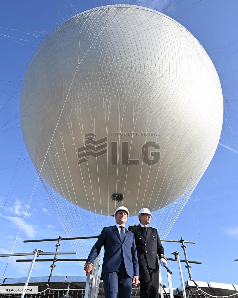 Macron Visits The Olympic Cauldron Reinstallation Site - Paris