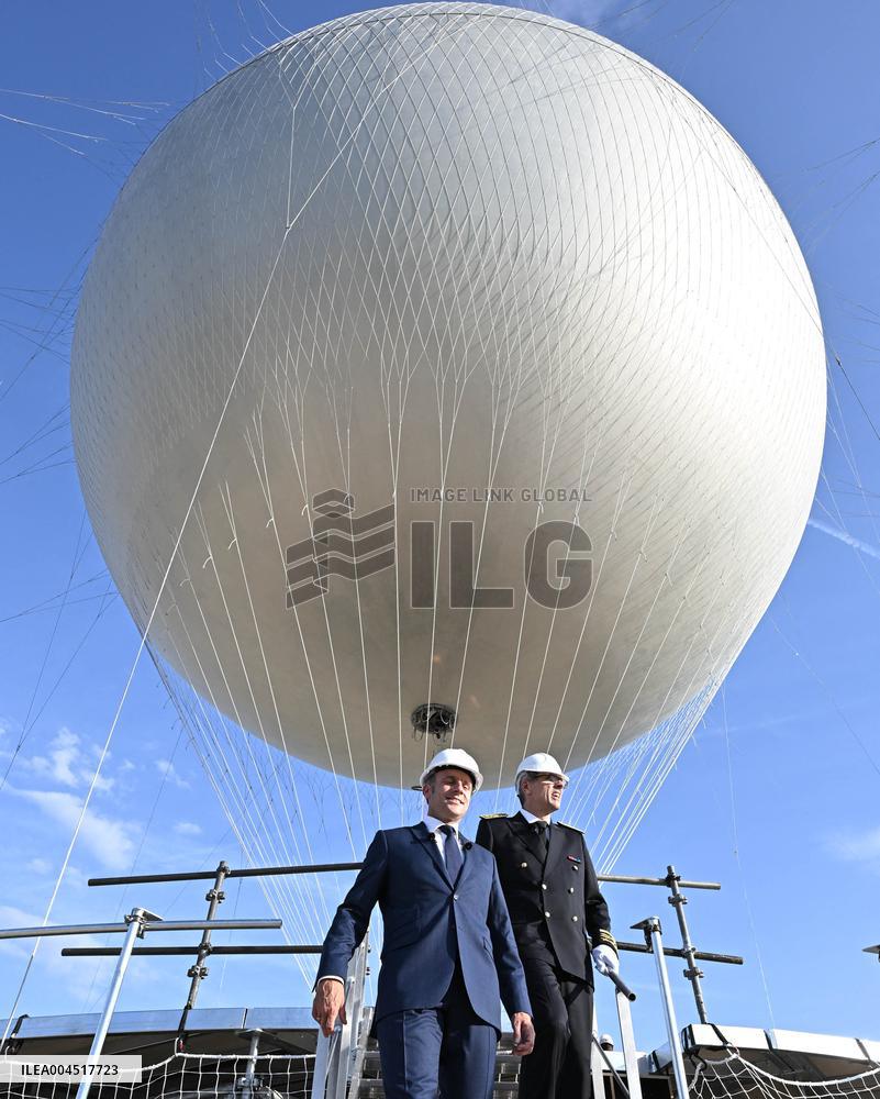 Macron Visits The Olympic Cauldron Reinstallation Site - Paris