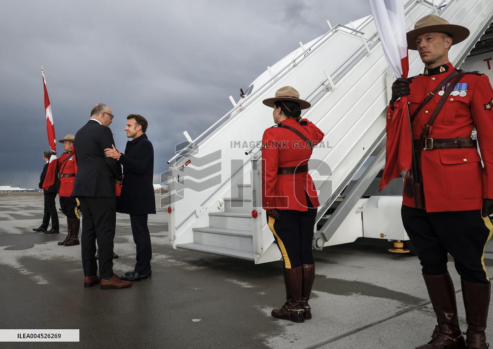 G7 Summit - President Macron Arrives In Calgary