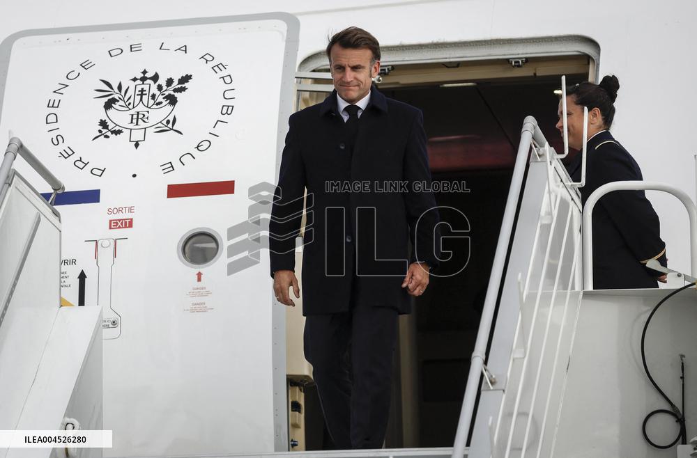 G7 Summit - President Macron Arrives In Calgary
