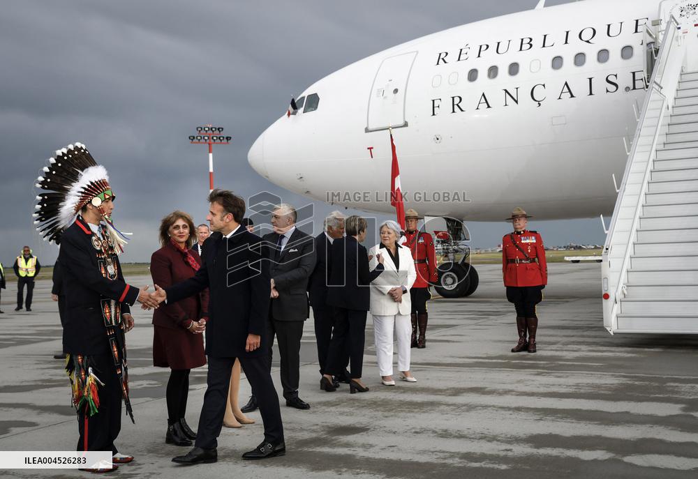 G7 Summit - President Macron Arrives In Calgary