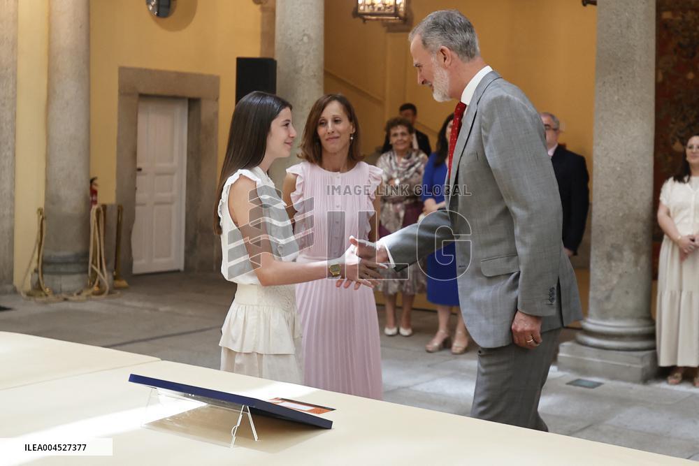 King Felipe Meets Winners of 43rd What Is a King for You School Contest - Madrid